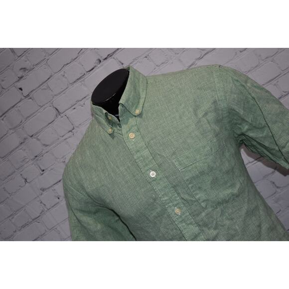 Orvis Country Dress Shirt Mens Size Large Classic LINEN Hawaiian Green Plaids - Picture 4 of 7
